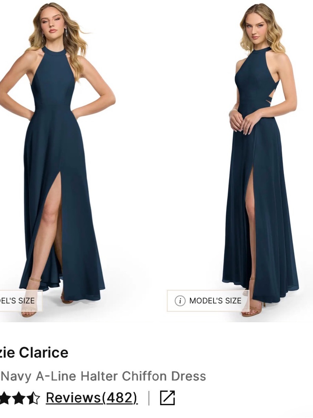 Azazie Navy High-Neck Halter Maxi Dress with Front Slit